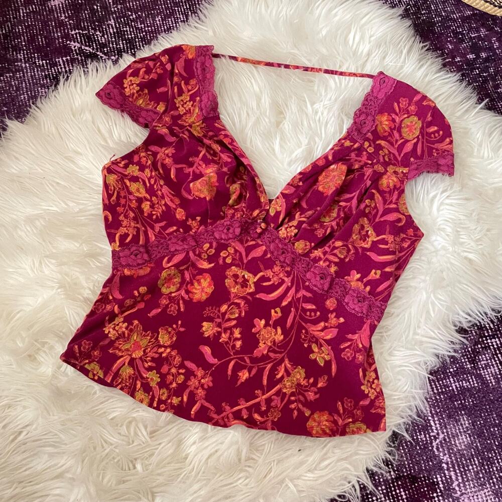 Free People Magenta Whimsy Fairy Boho Floral Top | Size M